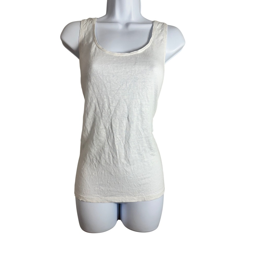 Eileen Fisher Womens Medium White 100% Organic Linen Scoop Neck Tank Top